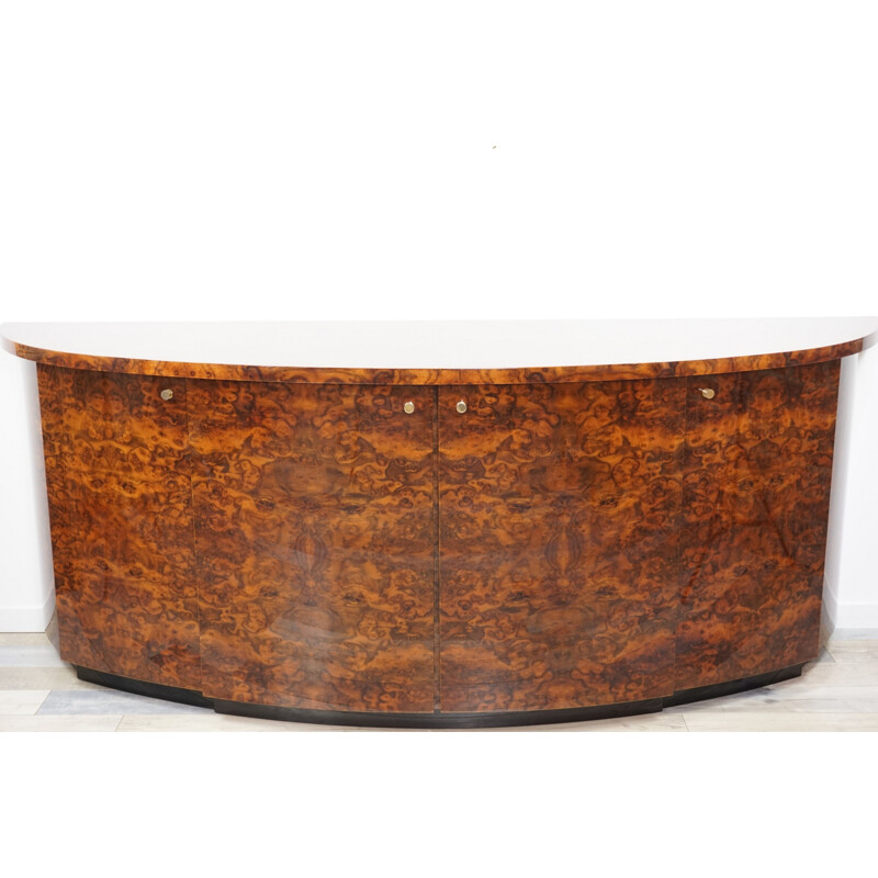 Vintage curved sideboard in burl wood by JC Mahey Paris