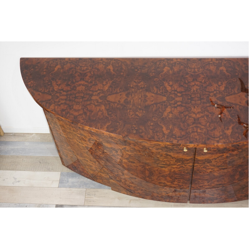 Vintage curved sideboard in burl wood by JC Mahey Paris