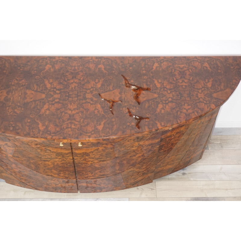 Vintage curved sideboard in burl wood by JC Mahey Paris