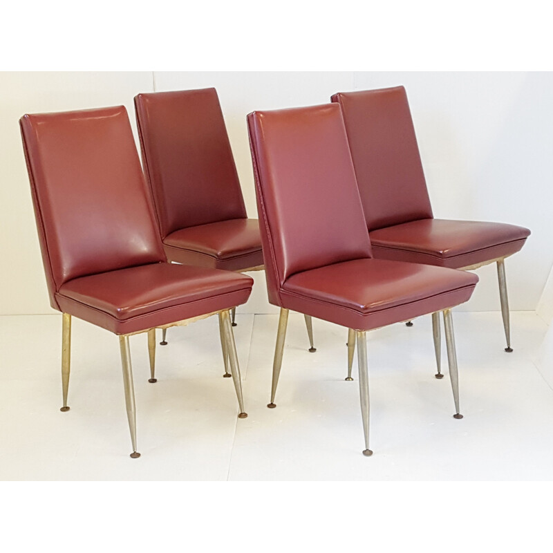Set of 4 vintage red chairs by Erton