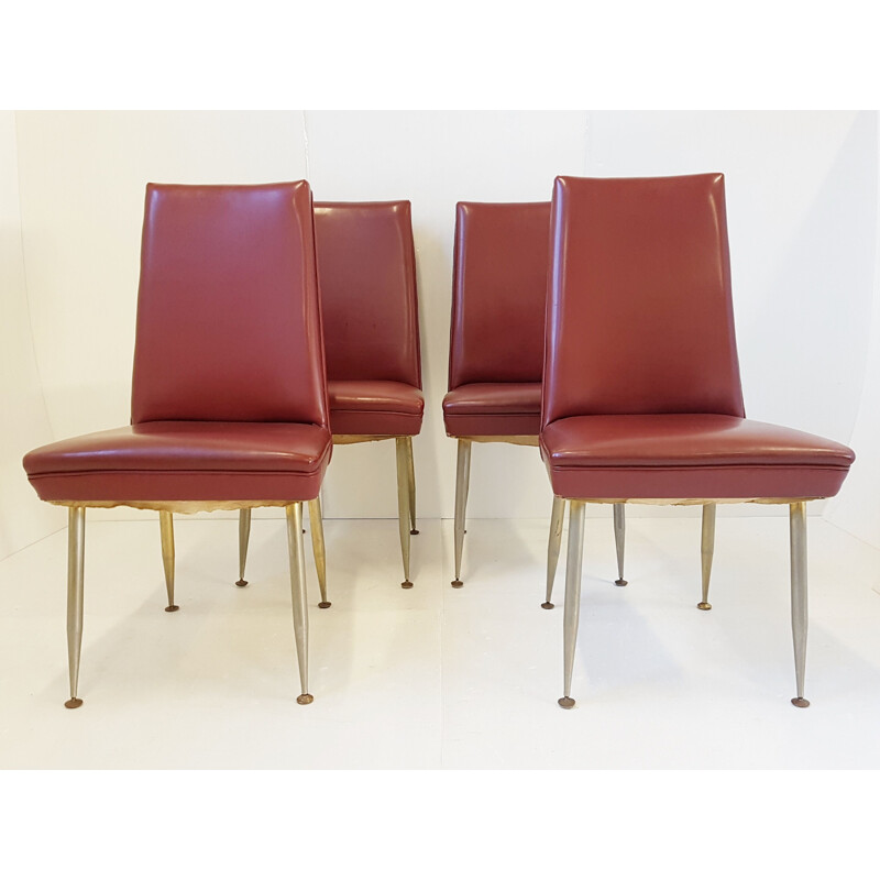 Suite van 4 vintage rode stoelen van Erton