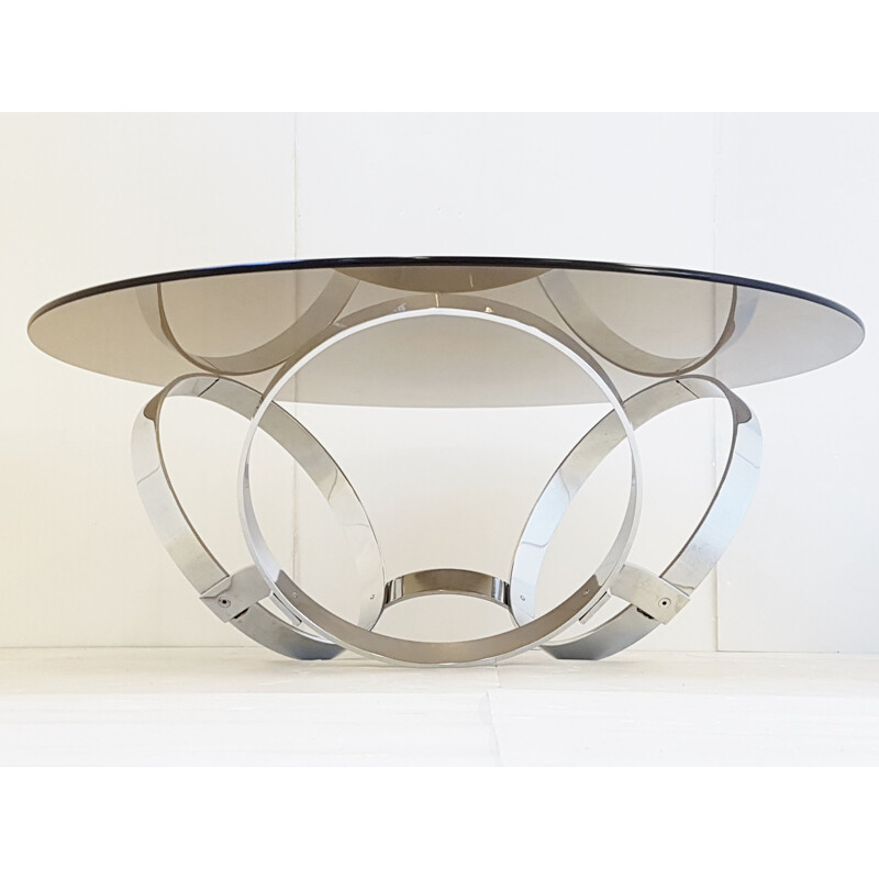 Vintage steel and glass coffee table, 1970