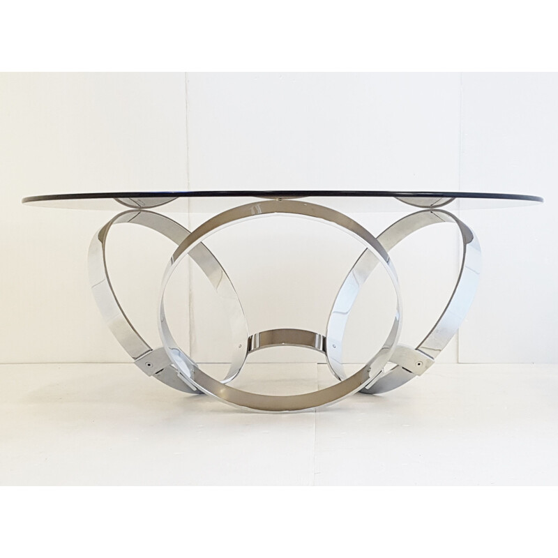 Vintage steel and glass coffee table, 1970