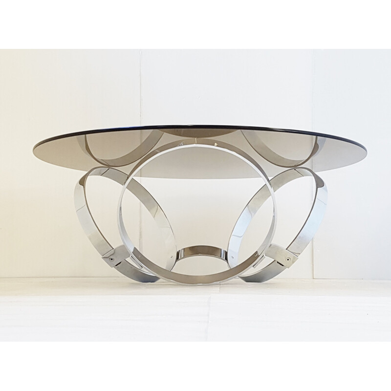 Vintage steel and glass coffee table, 1970