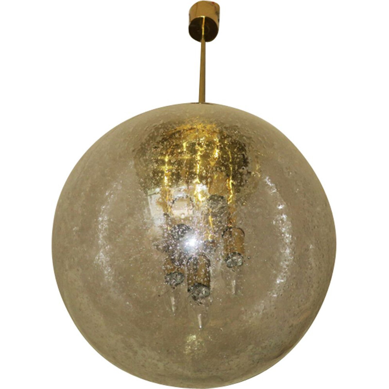 Vintage glass and brass hanging lamp by Doria Leutchen