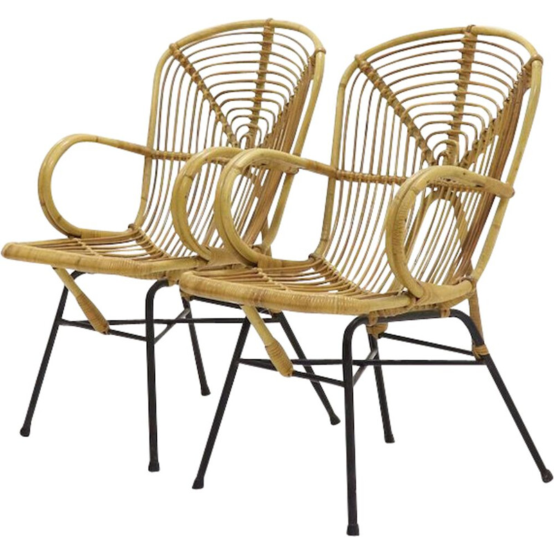 Vintage set of 2 side chairs in rattan by Dirk van Sliedregt