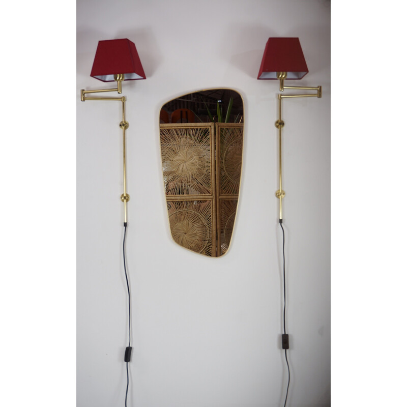 Set of 2 vintage wall lamps in golden brass