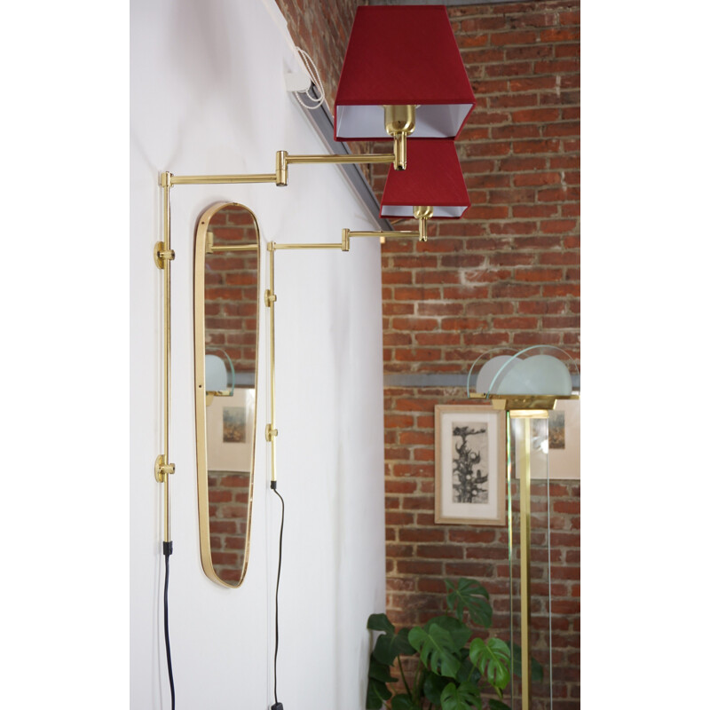 Set of 2 vintage wall lamps in golden brass