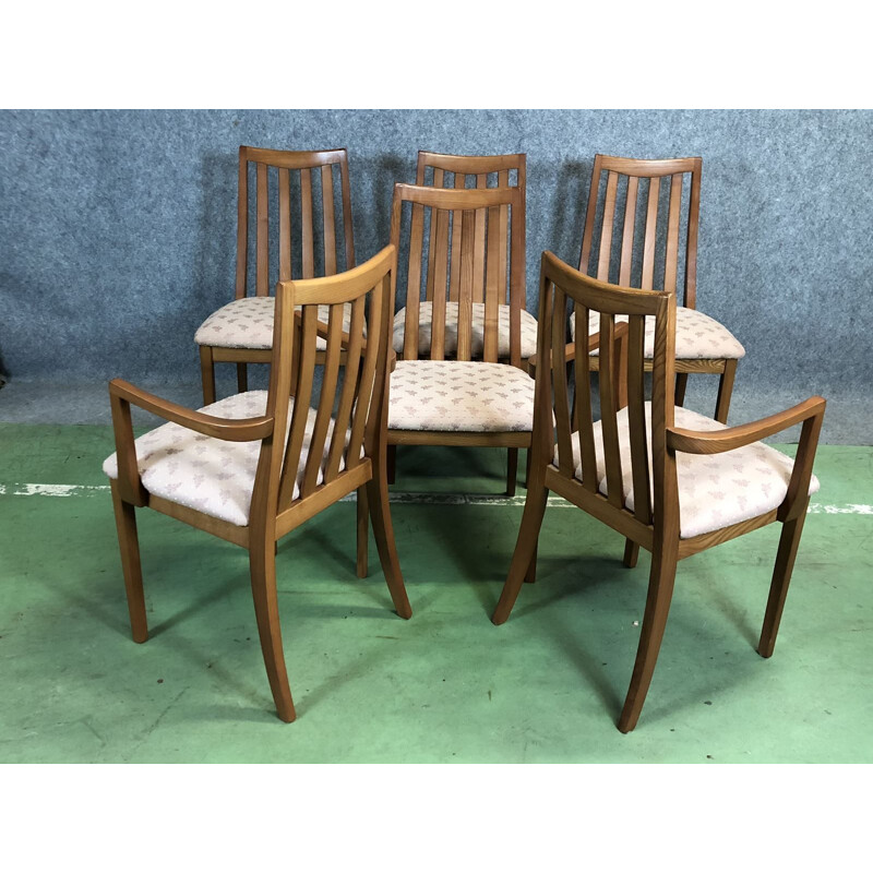 Set of 4 chairs and 2 armchairs in teak