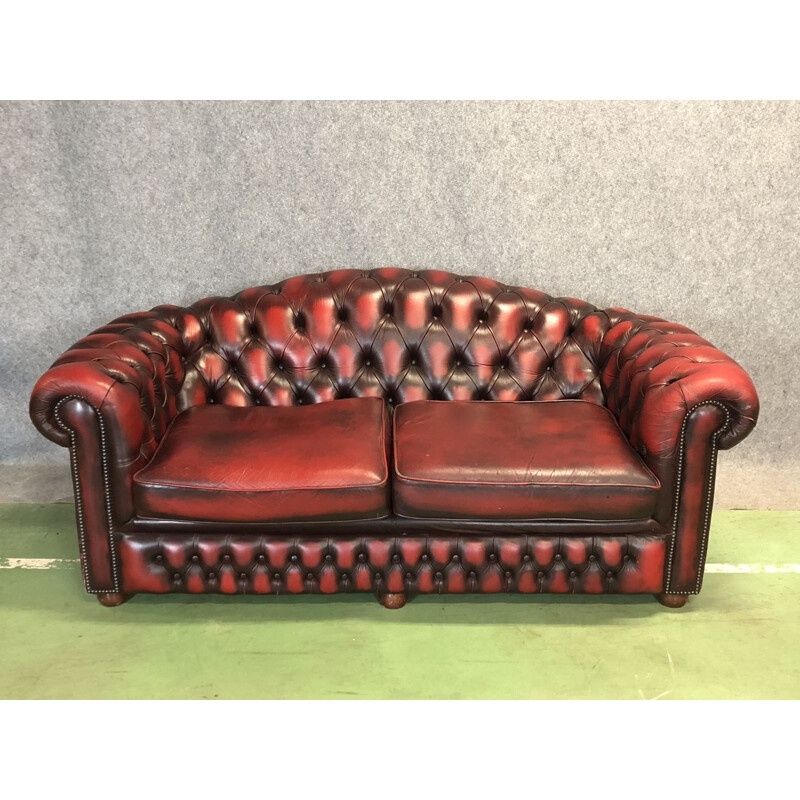 Vintage 3-seater chesterfield sofa in leather 