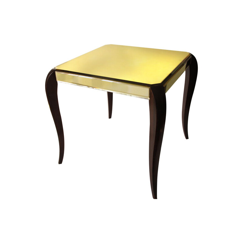 Vintage coffee table with yellow mirror 1950