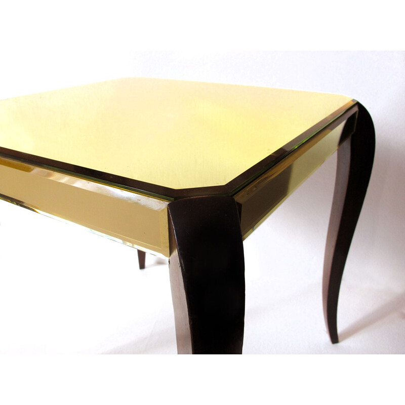 Vintage coffee table with yellow mirror 1950