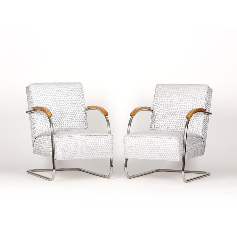 Pair of vintage tubular Steel Armchairs from Mücke-Melder 1930