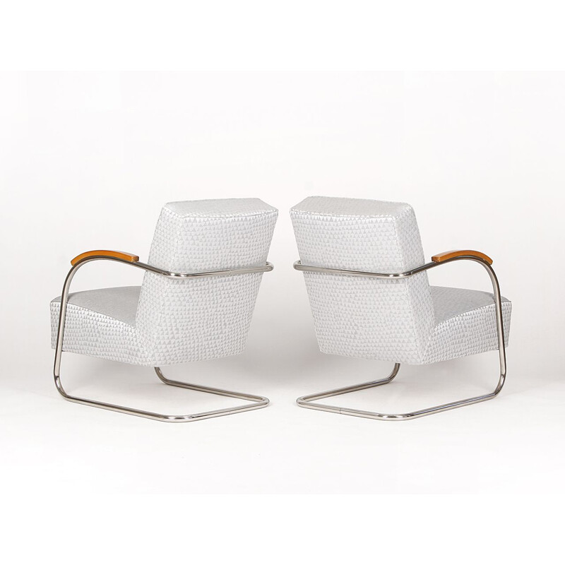 Pair of vintage tubular Steel Armchairs from Mücke-Melder 1930