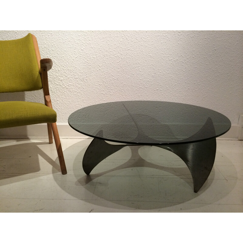 Table basse Propeller en verre fumé et métal, Ronald SCHMITT & Knut HESTERBERG - 1960