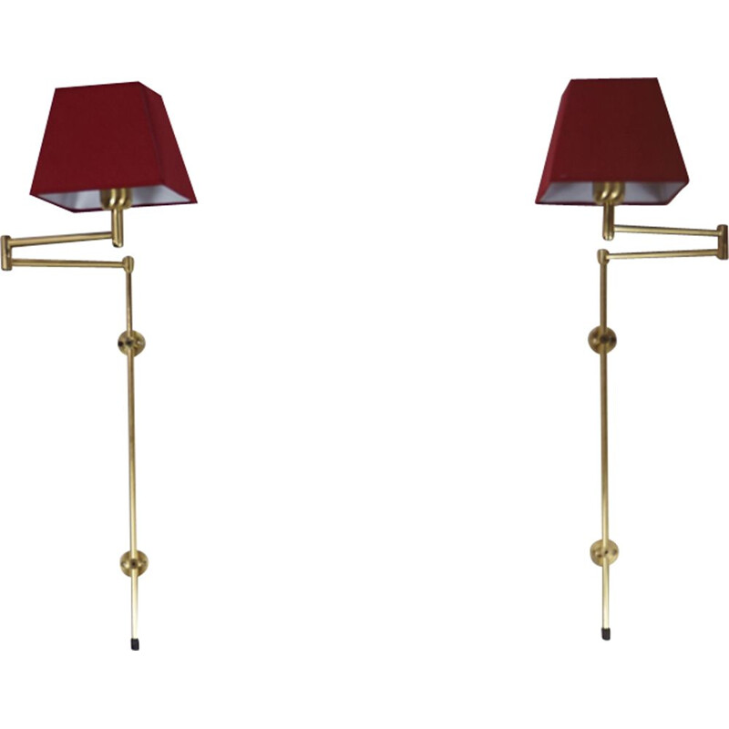 Set of 2 vintage wall lamps in golden brass
