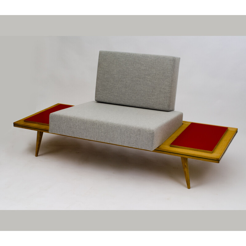 Vintage daybed in grey fabric 1960