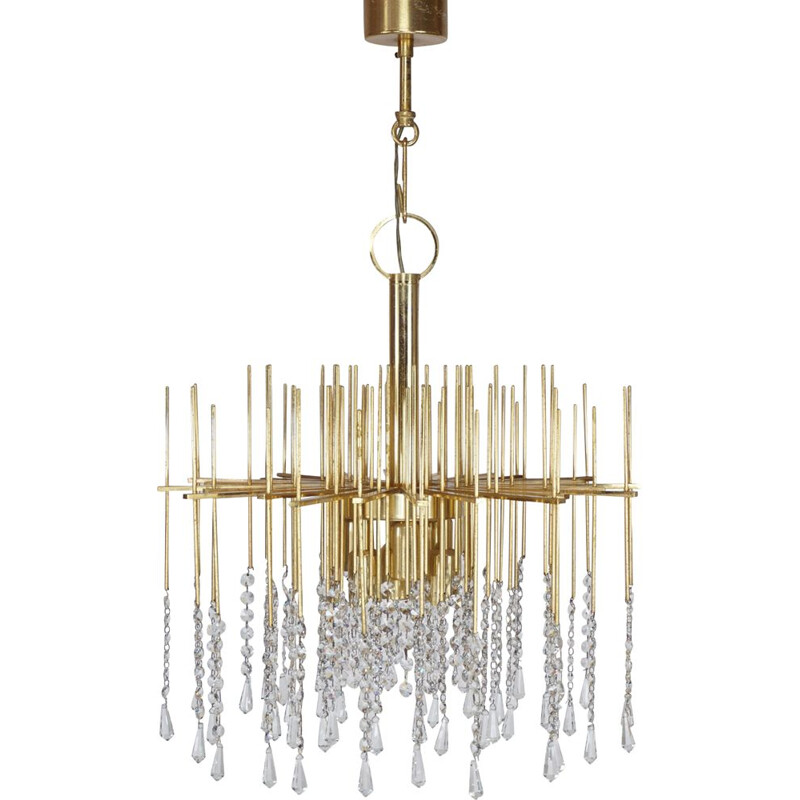 Vintage chandelier in brass and crystal, Holywood Regency 1960s