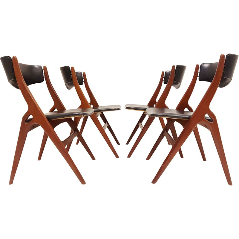 Set of 4 vintage Scandinavian chairs in teak