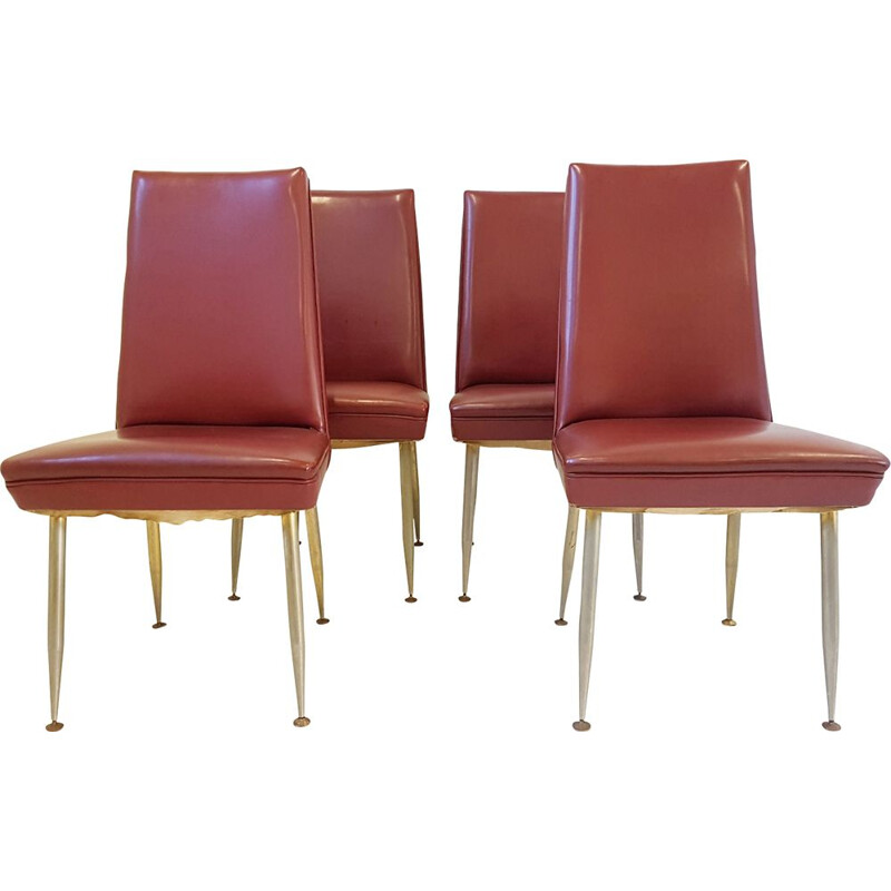 Conjunto de 4 sillas rojas vintage de Erton
