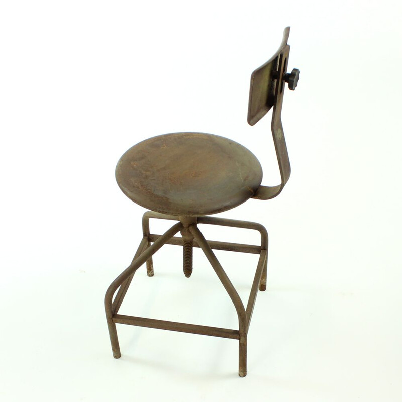 Vintage industrial metal factory chair by Kovona, Czechoslovakia 1940