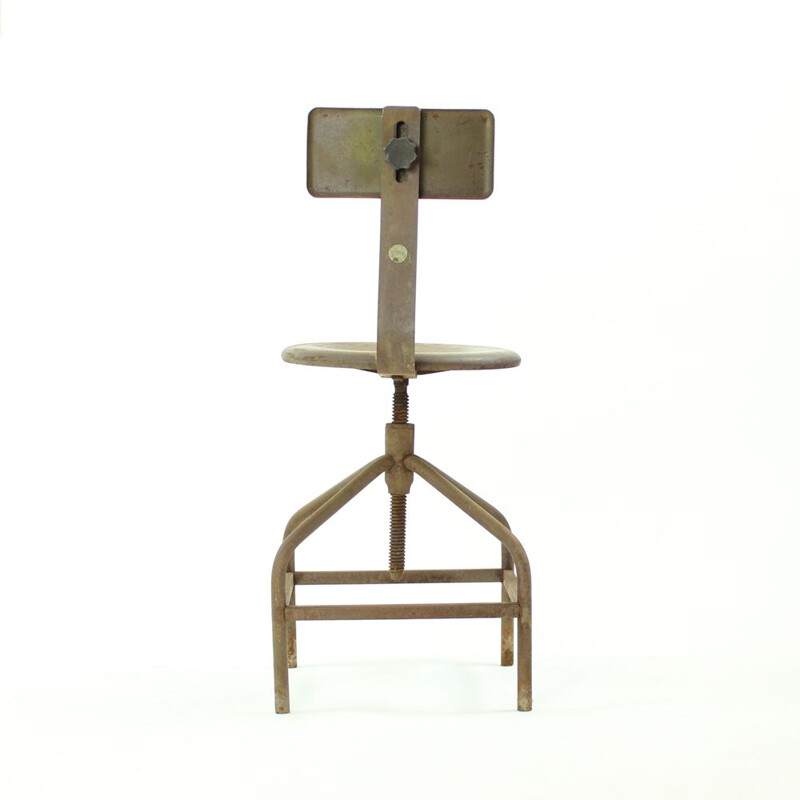 Vintage industrial metal factory chair by Kovona, Czechoslovakia 1940