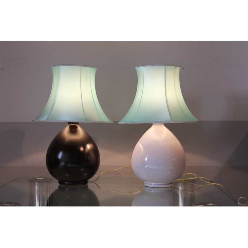 Pair of lamps in ceramic and silk - 1980s