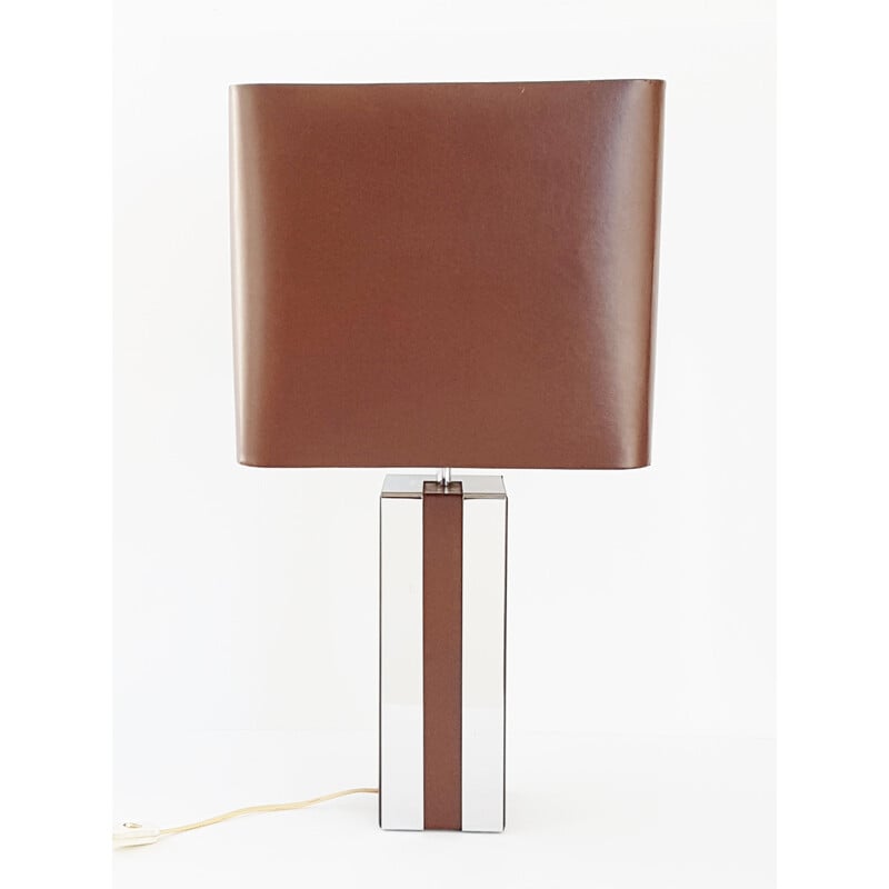 Lampe de table vintage en chrome et simili-cuir