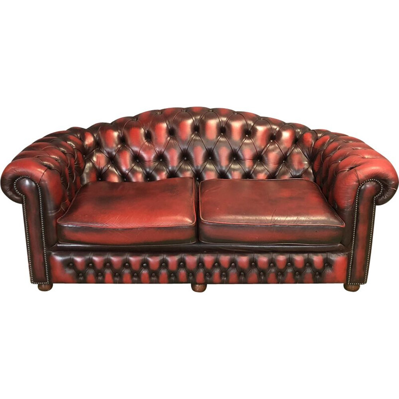 Vintage 3-seater chesterfield sofa in leather 