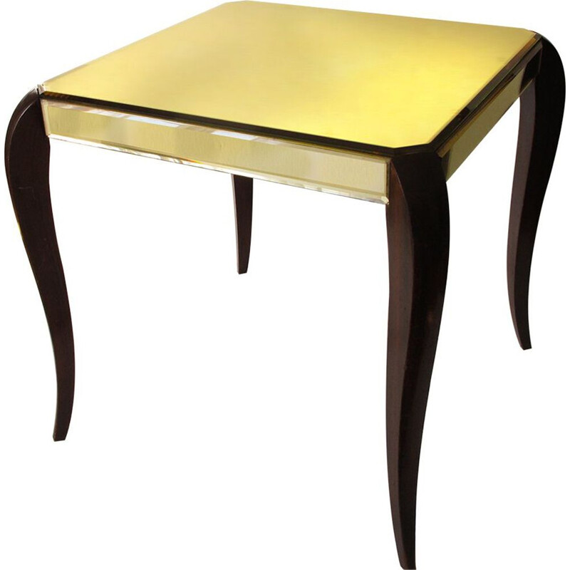 Vintage coffee table with yellow mirror 1950