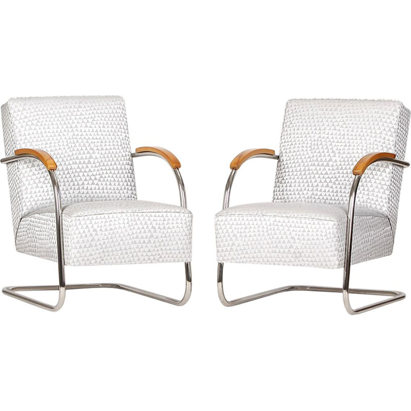 Pair of vintage tubular Steel Armchairs from Mücke-Melder 1930