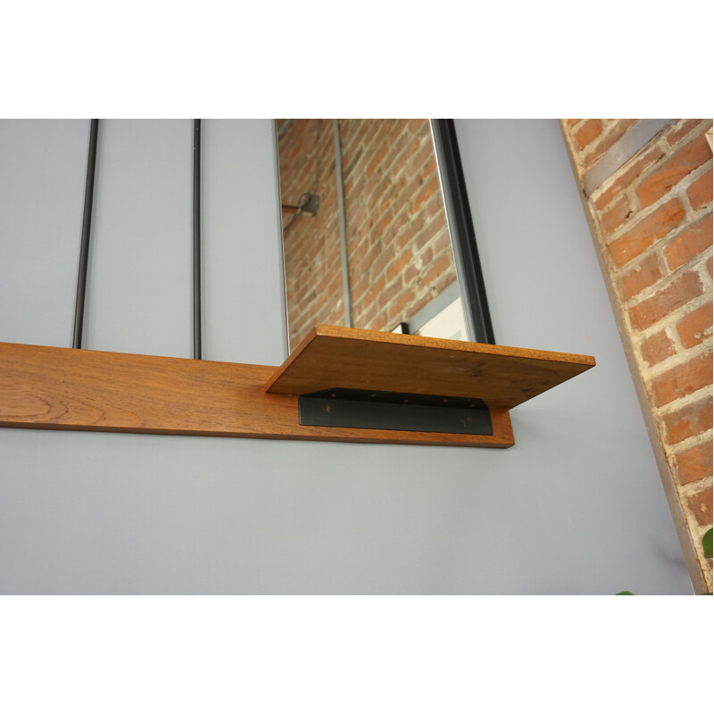 Vintage coat rack in teak and metal with mirror