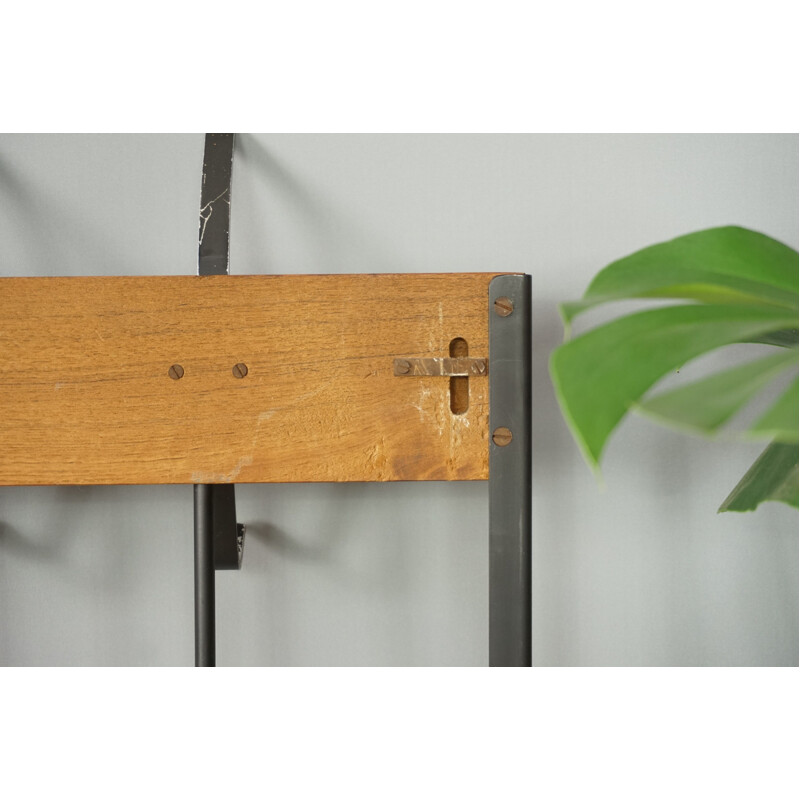 Vintage coat rack in teak and metal with mirror