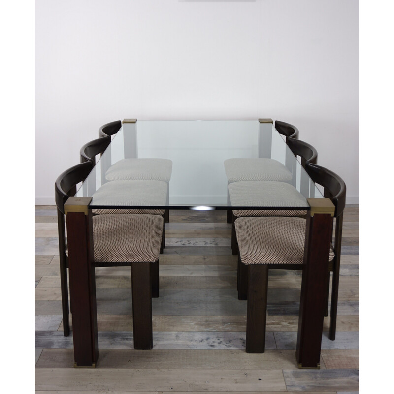 Vintage rectangular dining table T66 in glass by Peter Ghyczy