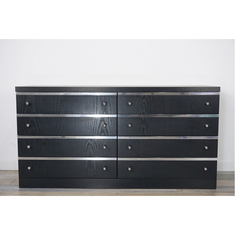 Vintage black Belgian chest of drawers in chrome