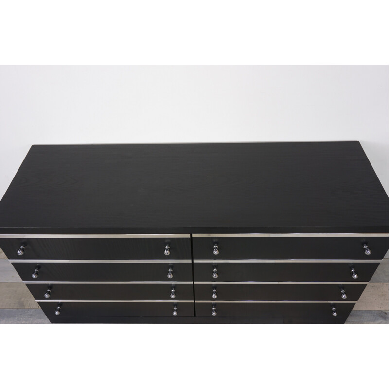 Vintage black Belgian chest of drawers in chrome