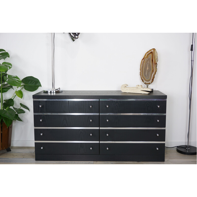 Vintage black Belgian chest of drawers in chrome