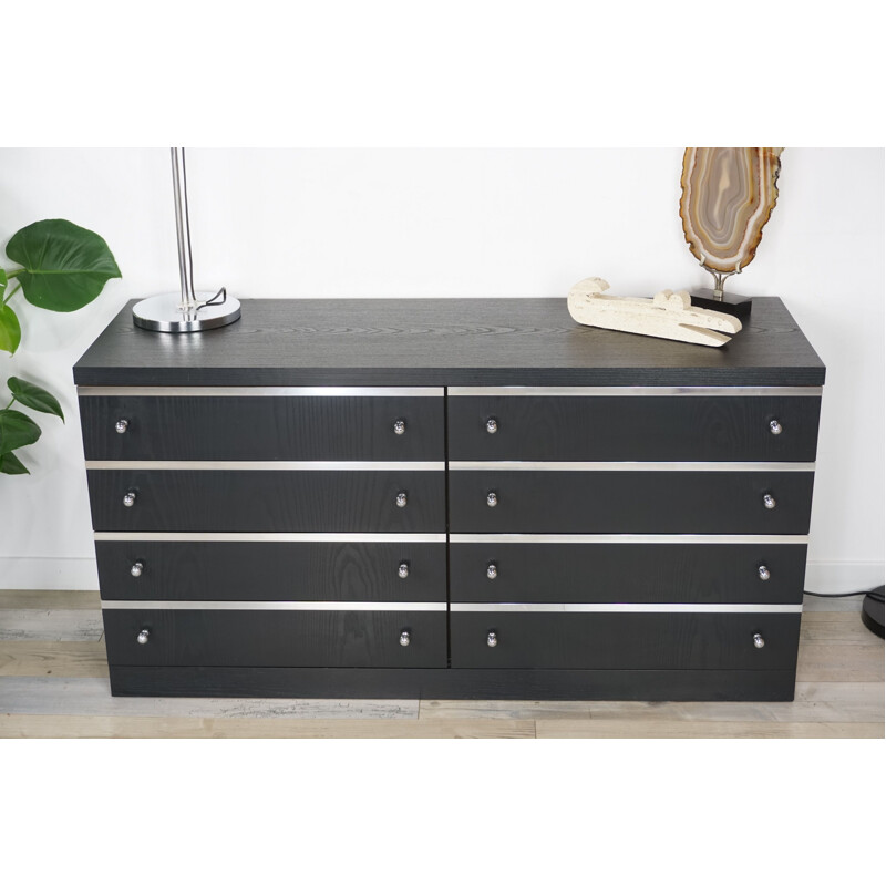 Vintage black Belgian chest of drawers in chrome