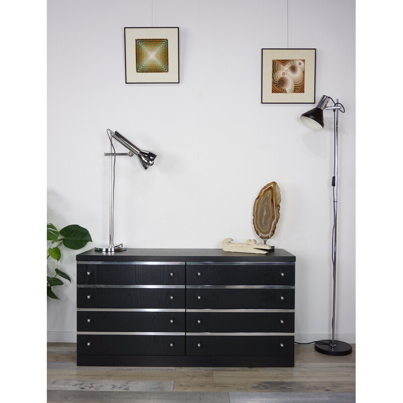 Vintage black Belgian chest of drawers in chrome