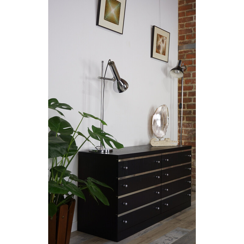 Vintage black Belgian chest of drawers in chrome