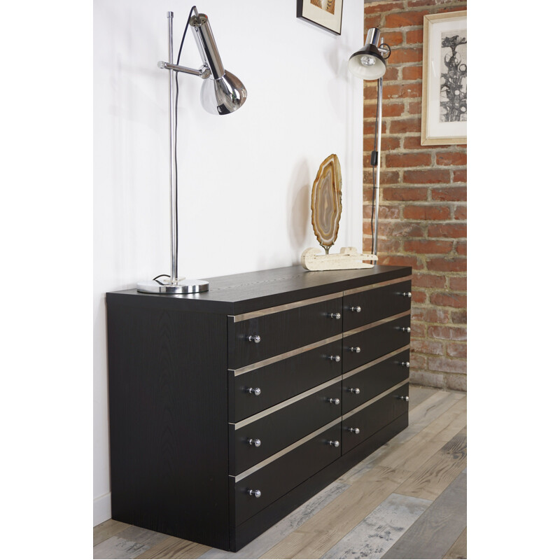 Vintage black Belgian chest of drawers in chrome