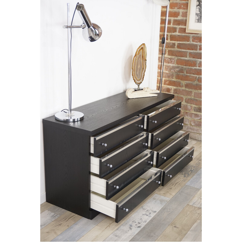 Vintage black Belgian chest of drawers in chrome