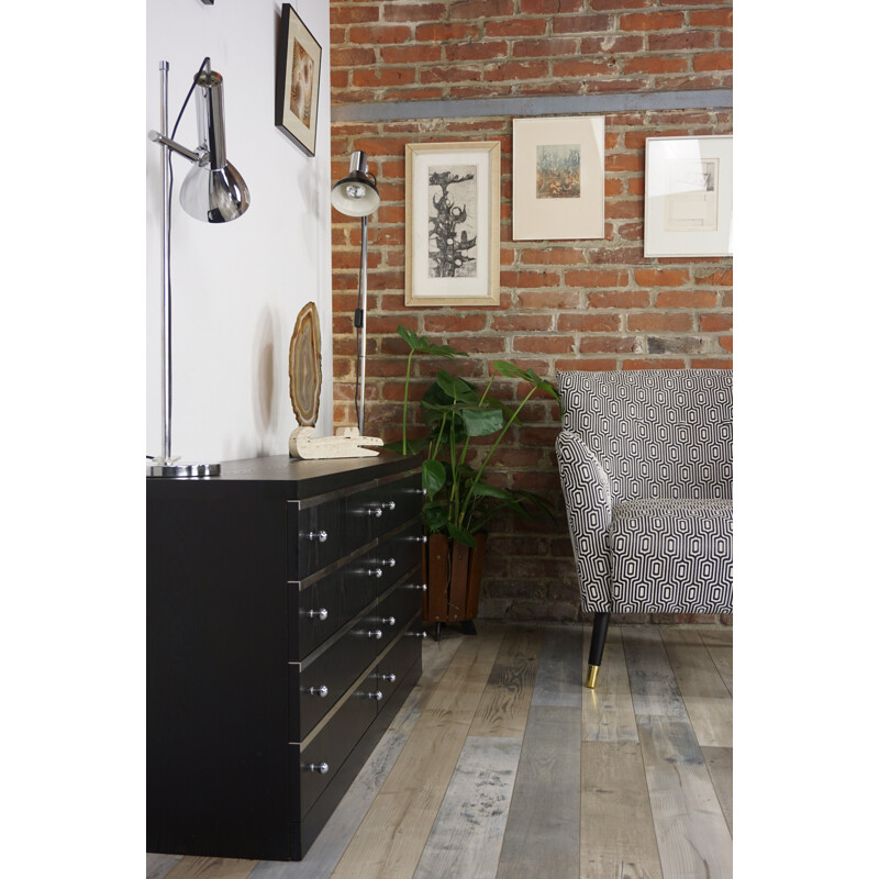 Vintage black Belgian chest of drawers in chrome