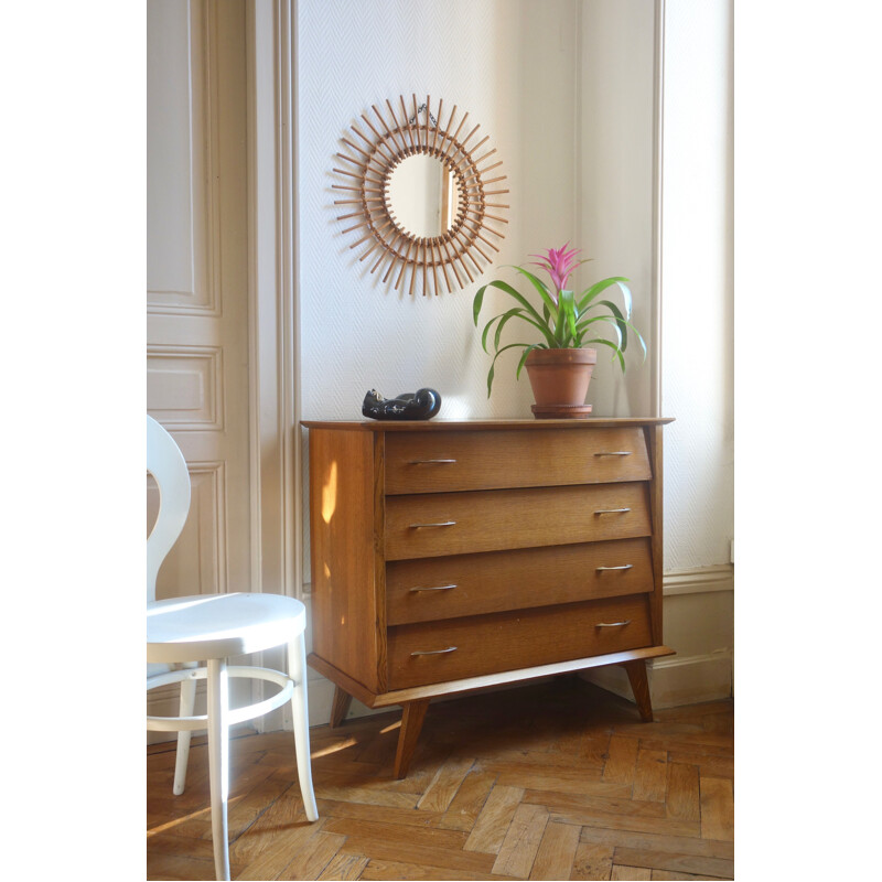 Vintage chest of drawers in oak with compass legs