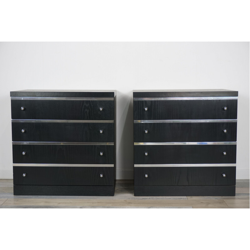 Set of 2 vintage Belgian chests of drawers in wood and metal