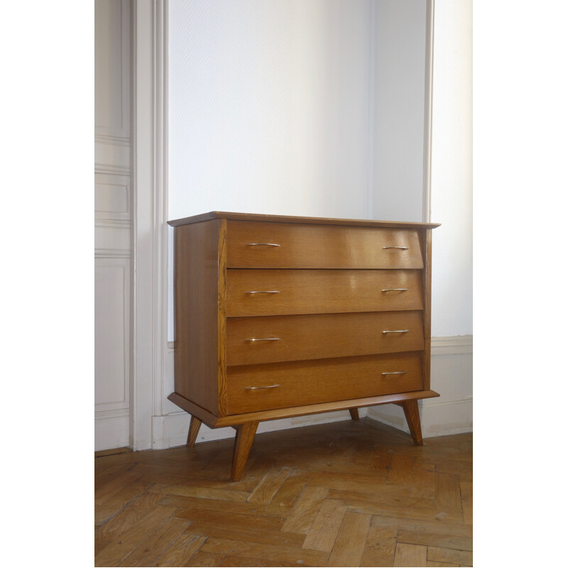 Vintage chest of drawers in oak with compass legs