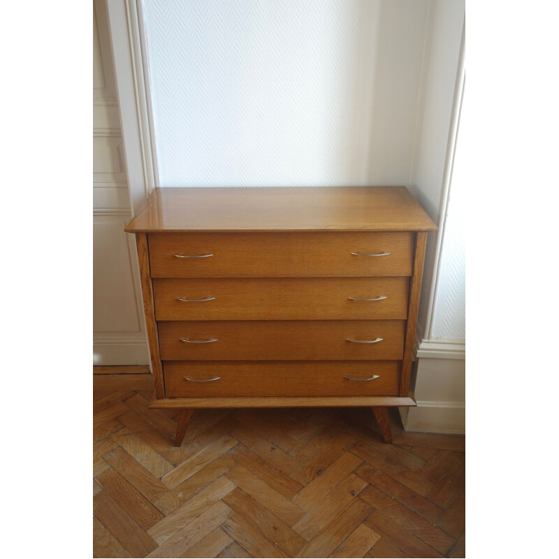 Vintage chest of drawers in oak with compass legs