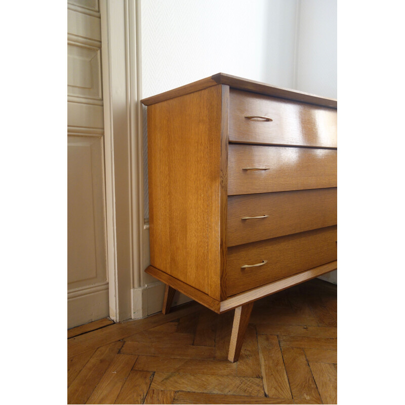 Vintage chest of drawers in oak with compass legs