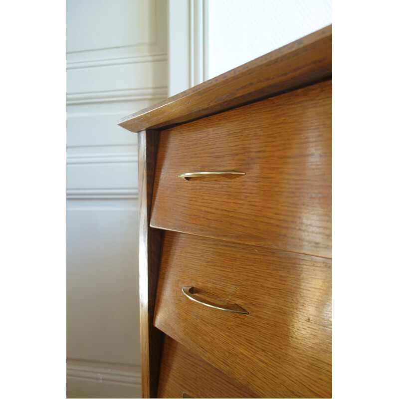 Vintage chest of drawers in oak with compass legs