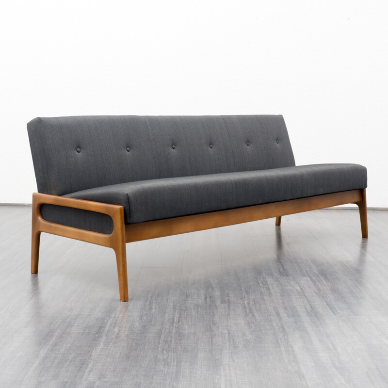 Convertible sofa in beechwood and grey anthracite - 1960s